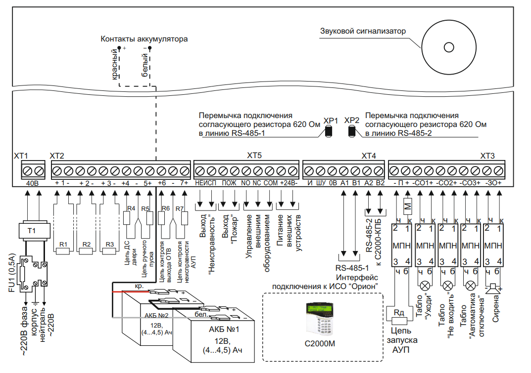 Схема подключения С2000-АСПТ к системе